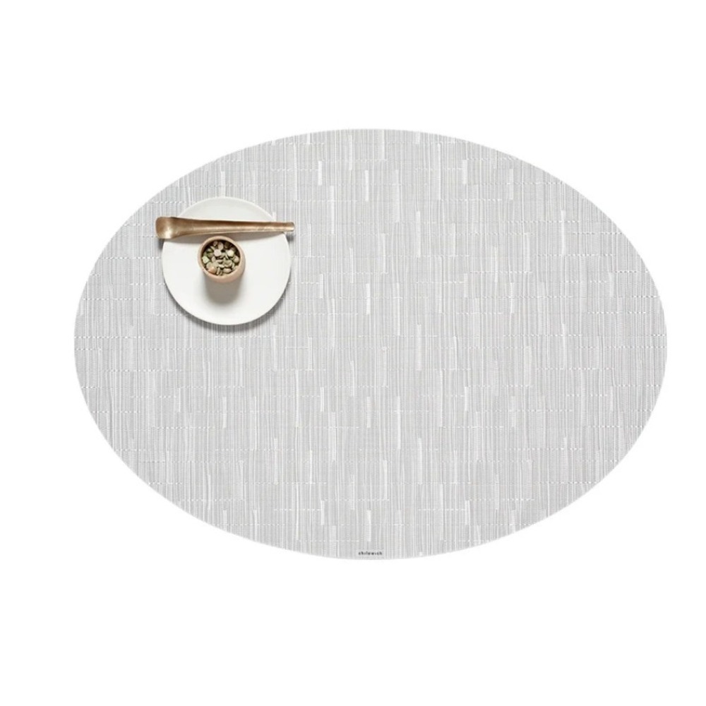 Chilewich Bamboo Moonlight Light Silver Oval Woven Placemats 14"x19" S/3 NWT‎